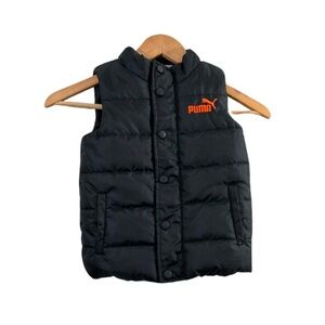 Boys Puma Puffer Vest in Solid Black With Orange Logo - Size 4T